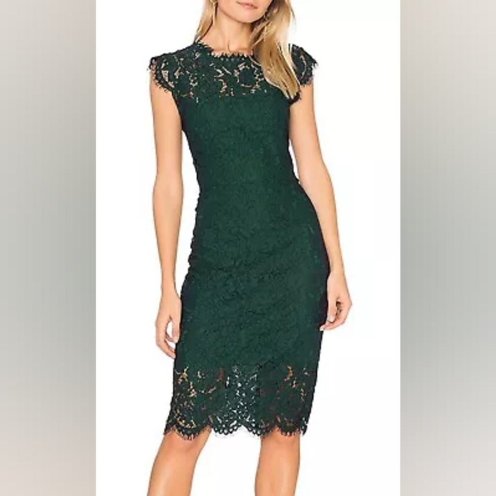 Emerald Green Sheath Midi Dress with Cap Sleeves
